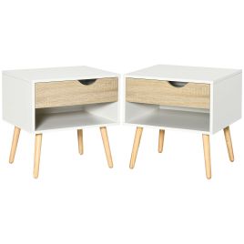 Bedside Table - TRAIL 2 Piece Nightstand Oak and White 39cm