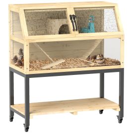 PAWSTER Wooden Hamster Cage with Storage Shelf, Wheels, Ramps, Water Bottle, Hut, Seesaws