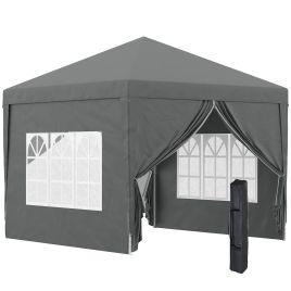 3 x 3 Meters Pop Up Water Resistant Gazebo Wedding Camping Party Tent Canopy Marquee with Carry Bag and 2 Windows, Grey