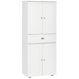 Freestanding Tall Kitchen Cupboard Storage Cabinets with Drawer and 3 Adjustable Shelves for Dining Room, Living Room, White