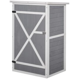 Wooden Garden Storage Shed Fir Wood Tool Cabinet Organiser with Shelves 75L x 56W x115Hcm Grey