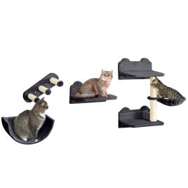 Shelley 4PCs Wall-Mounted Cat Shelves with Hammock and Nest - Dark Grey