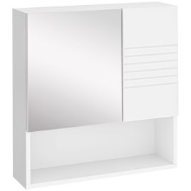 Bathroom Mirror Cabinet, Wall Mount Storage Cabinet with Double Door, Adjustable Shelf, 54cm x 15cm x 55cm, White