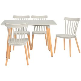 5 Piece Dining Table Set with Beech Wood Legs, Space Saving Table and 4 Chairs for Small Kitchens, Grey