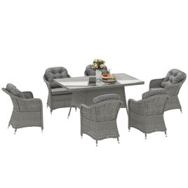 SUNVISTA Seven-Piece Rattan Dining Set - Light Grey