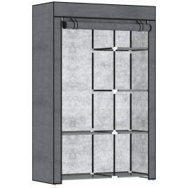 HERON Rail and Six Shelf Fabric Wardrobe - Dark Grey