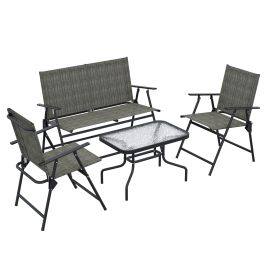 4-Piece Patio Furniture Set Foldable Armchairs Loveseat Glass Table