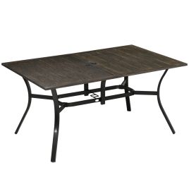 Jones Six-Seater Steel Garden Table with Parasol Hole - Wood-Effect