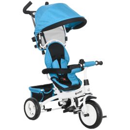 Scott 4 in 1 Kids Trike Push Bike with Push Handle and Canopy - White and Blue