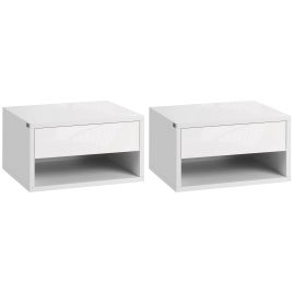 Bedside Table - WYNYARD 2 Piece Nightstand High Gloss White 37cm
