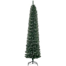 Debbie 7.5FT Artificial Christmas Tree Snow Dipped Xmas Pencil Tree Holiday Home Indoor Decoration with Foldable Black Stand - Green