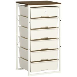 Bedroom Storage Chest of 6 Drawers, Steel Frame Organiser Unit for Clothes & Accessories - White