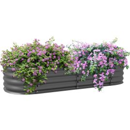 Galvanised Raised Garden Bed, Metal Planter Box with Safety Edging, for Flowers, Herbs, Succulents, Dark Grey