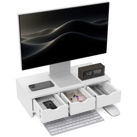 HERON Monitor Stand Riser with 3 Drawers, Monitor Riser for Laptop, Computer, PC, Small Printer, 51 x 24 x 13cm, White