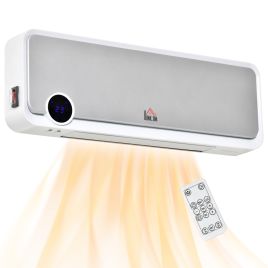 Wall Mounted Downflow Ceramic 1000W/2000W Heater with Remote, Overheat Protection - White