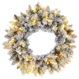 Scott Pre-Lit Snowy Pine Cone and Berry Christmas Wreath for Front Door with LED Lights - Green