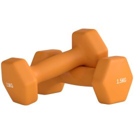 SPORTEDGE 2 x 1.5kg Hexagonal Dumbbells Weights Set with Non-Slip Grip for Home Gym Workout, Orange
