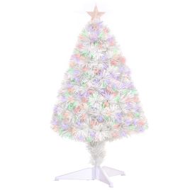 Debbie 2.5FT Prelit Artificial Tabletop Christmas Tree with Fibre Optics Holiday Home Xmas Decoration for Table and Desk White