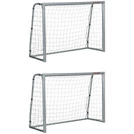 Football Net - 8x5ft Football Goal Set of 2 with Ground Stakes Grey 240cm