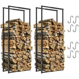 SUNVISTA Firewood Log Rack Set of 2, Retractable Metal Wood Store Holder, Black