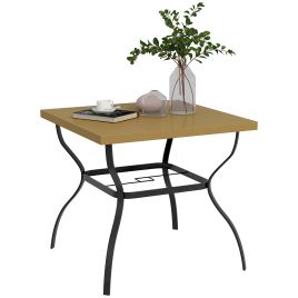 Jones 80cm Square Garden Dining Table with Umbrella Hole - Brown