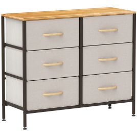 JAPRIS Cream Chest of Drawers - Medium-sized, 6 Drawers, Double, Fabric Drawers