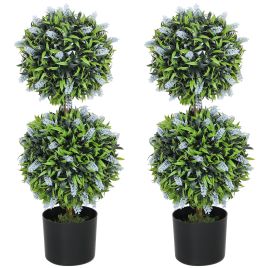 HERON Set of 2 Decorative Artificial Plants Ball Trees with Lavender Flowers in Pot Fake Plants for Home Indoor Outdoor Decor, 70cm, Blue