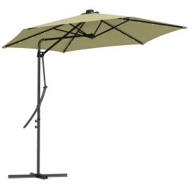 3(m) Garden Parasol Cantilever Umbrella with Solar LED, Cross Base and Waterproof Cover, Beige