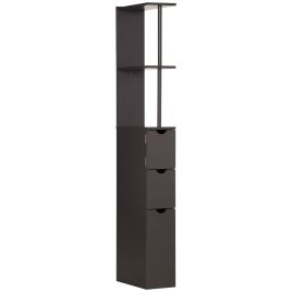 HERON Tall Bathroom Cabinet, Freestanding Bathroom Storage Cabinet with 2-Tier Shelf and Drawers, Narrow Cupboard Storage Unit, Brown