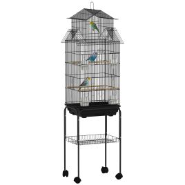 PAWSTER Metal Bird Cage with Plastic Swing, Perch, Food Container, Tray, Handle, for Finches, Canaries, Budgies, 43 x 32.5 x 163