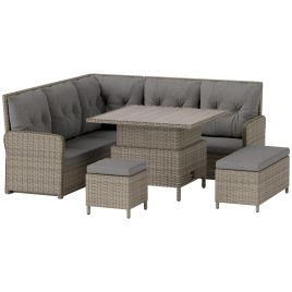 SUNVISTA 6 Pieces Outdoor PE Rattan Garden Furniture, Light Grey