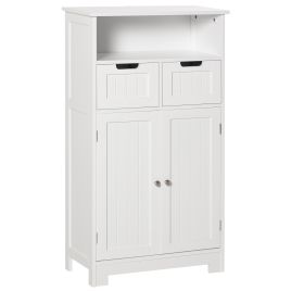 Bathroom Floor Cabinet Free Standing Storage Cupboard with 2 Drawers Adjustable Shelf White