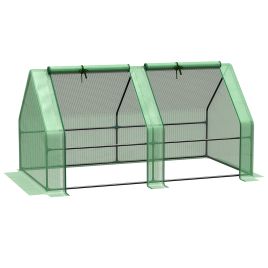 Mini Small Greenhouse with Steel Frame & PE Cover & Zippered Window Poly tunnel Steeple for Plants Vegetables, 180 x 90 x 90 cm