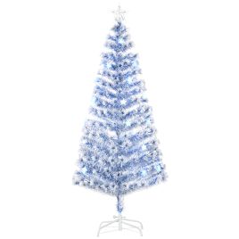 Debbie Artificial Fibre Optic Christmas Tree with 26 LED Lights Pre-Lit White Blue 6FT - White and Blue