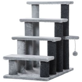 Shelley 4-step Pet Stairs with Scratching Posts and Toy Ball for Small Dogs - Grey