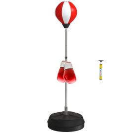 HERON Punching Bag with Stand, Free Standing Boxing Set, Speed Bag with Speedball Adjustable Height from 126cm to 144cm for Teens, Red