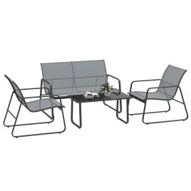 SUNVISTA 4 Piece Garden Furniture Set Outdoor Patio Sofa Set with Double Chair, Single Chairs and Glass Top Table for Terrace and Balcony, Light Grey