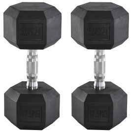 2x17.5kg Rubber Hex Dumbbell Portable Hand Weights Dumbbell Home Gym Workout Fitness Hand Dumbbell