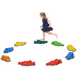 ZONEKIZ 9PCs Kids Stepping Stones, Crocodile Design with Anti-slip Edge Balance River Stones, Indoor Outdoor, Stackable