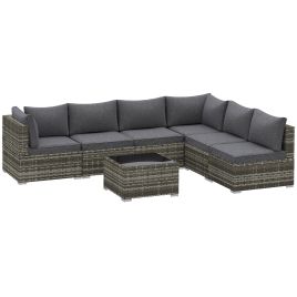 SUNVISTA 7PC Outdoor Rattan Corner Sofa Set with Cushions & Glass Table - Dark Grey