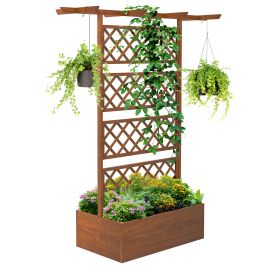Wooden Trellis Planter Box, Raised Garden Bed to Grow Vegetables, Herbs and Flowers, Orange