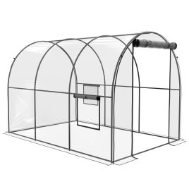 Polytunnel Greenhouse Walk-in Grow House with Plasric Cover, Door, Mesh Window and Steel Frame, 3 x 2 x 2m, Clear