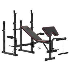SPORTEDGE Folding Weight Bench with Rack, Curl & Leg Extensions, Adjustable Flat/Incline Home Gym Bench, Black