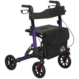 HERON Folding Rollator Walker with Seat, Backrest, Lightweight Walking Frame with Storage Bag, Dual Brakes, Adjustable Handle Height, Purple