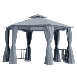 Hexagon Gazebo Patio Canopy Party Tent Outdoor Garden Shelter w/ 2 Tier Roof & Side Panel - Grey