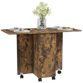 HERON Multi-Storage Six-Person Drop Leaf Dining Table -  Rustic Brown