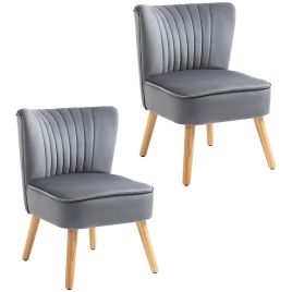 Velvet Accent Chair Occasional Tub Seat Padding Curved Back with Wood Frame Legs Home Furniture Set of 2 Grey