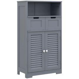 kleankin Bathroom Cabinet with Drawers, Bathroom Storage Cabinet with Louvred Doors, Open Compartment and Adjustable Shelf for Washroom, Grey