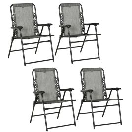 Pieces Patio Folding Chair Set, Outdoor Portable Loungers for Camping Pool Beach Deck, Lawn Chairs with Armrest Steel Frame, Mixed Grey