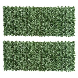 Jones 2 Piece Artificial Leaf Hedge Screen Privacy Fence 2.4M x 1M - Dark Green